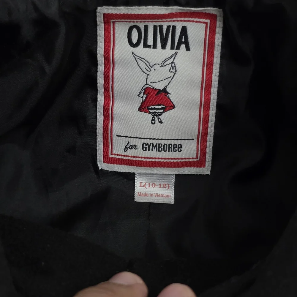 Girls Gymboree Olivia Pig Black Fashion Coat with White Accents Size Large 10/12